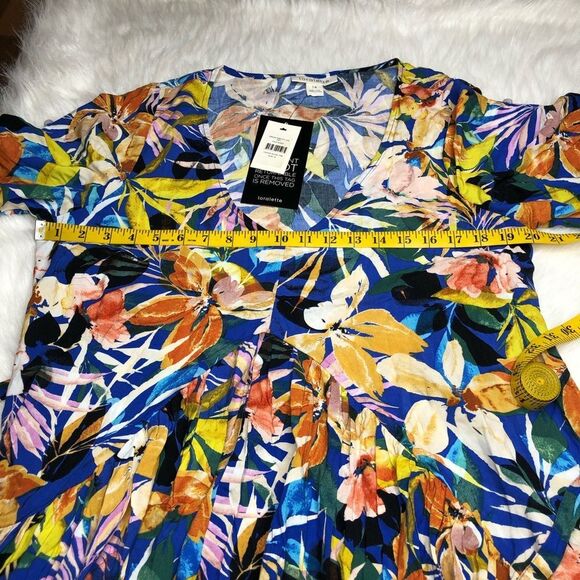Loralette NWT Blue Pretty Val Print Flutter Sleeves Hi-Lo Maxi Dress Size 14 - Picture 6 of 13